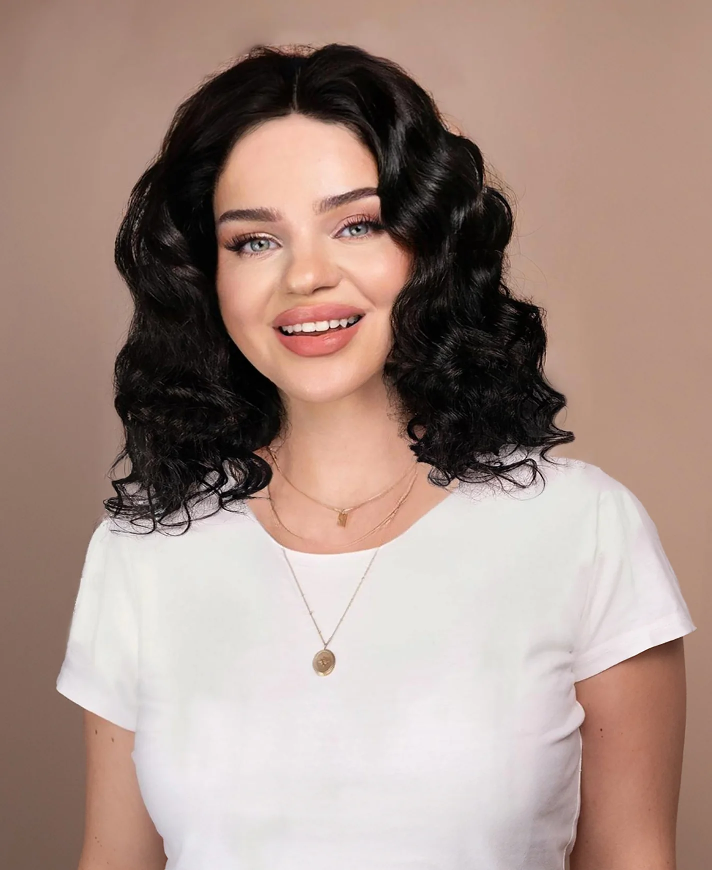 put on & go pre-cut lace curly human wig - 14" natural black. - Image 3