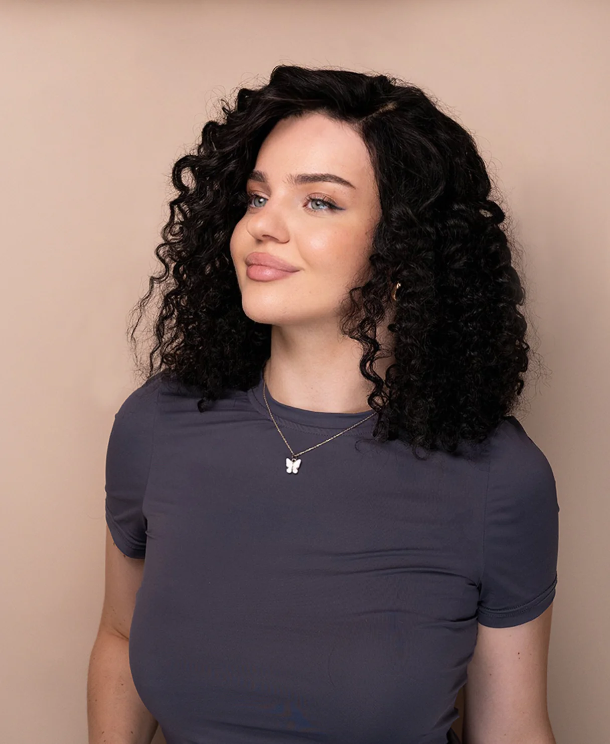 put on & go pre-cut lace curly human wig - 16" natural black. - Image 6