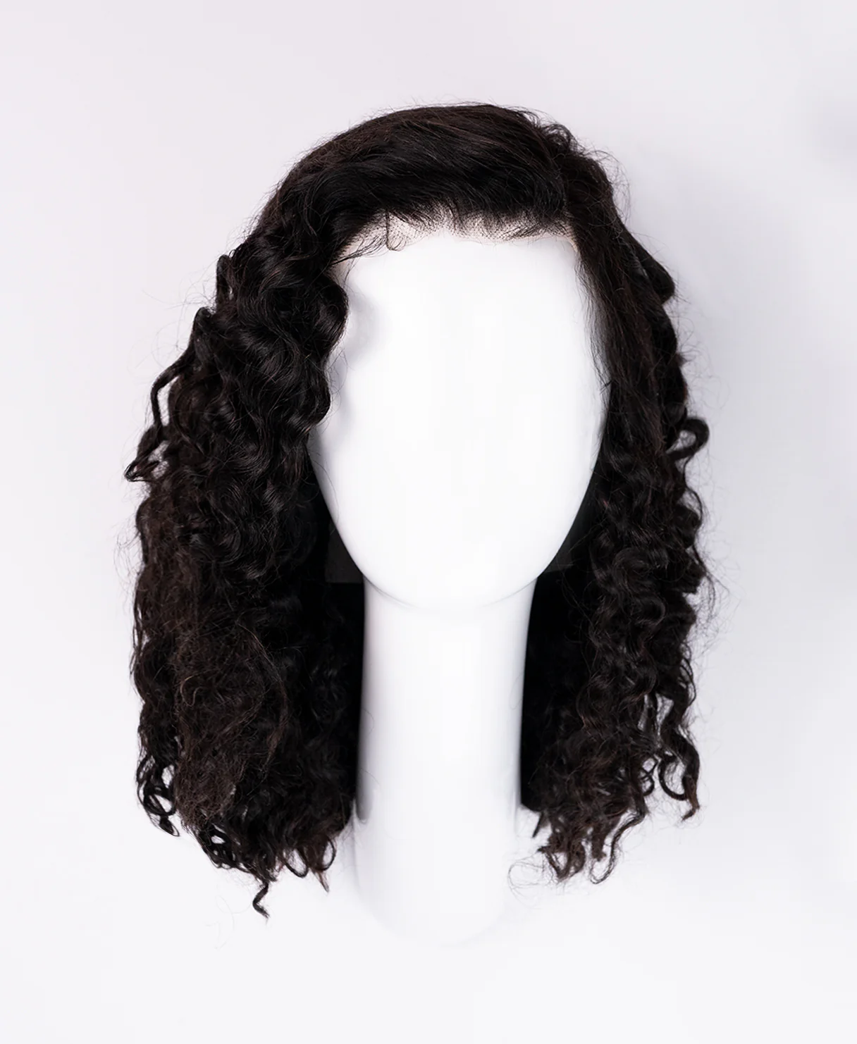 put on & go pre-cut lace curly human wig - 16" natural black. - Image 7