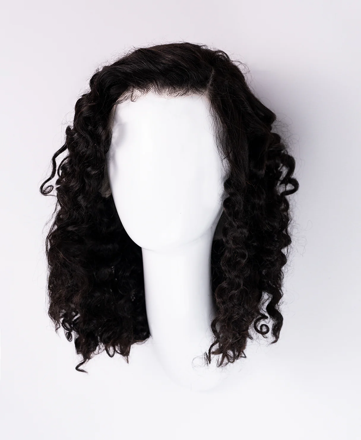 put on & go pre-cut lace curly human wig - 16" natural black. - Image 8