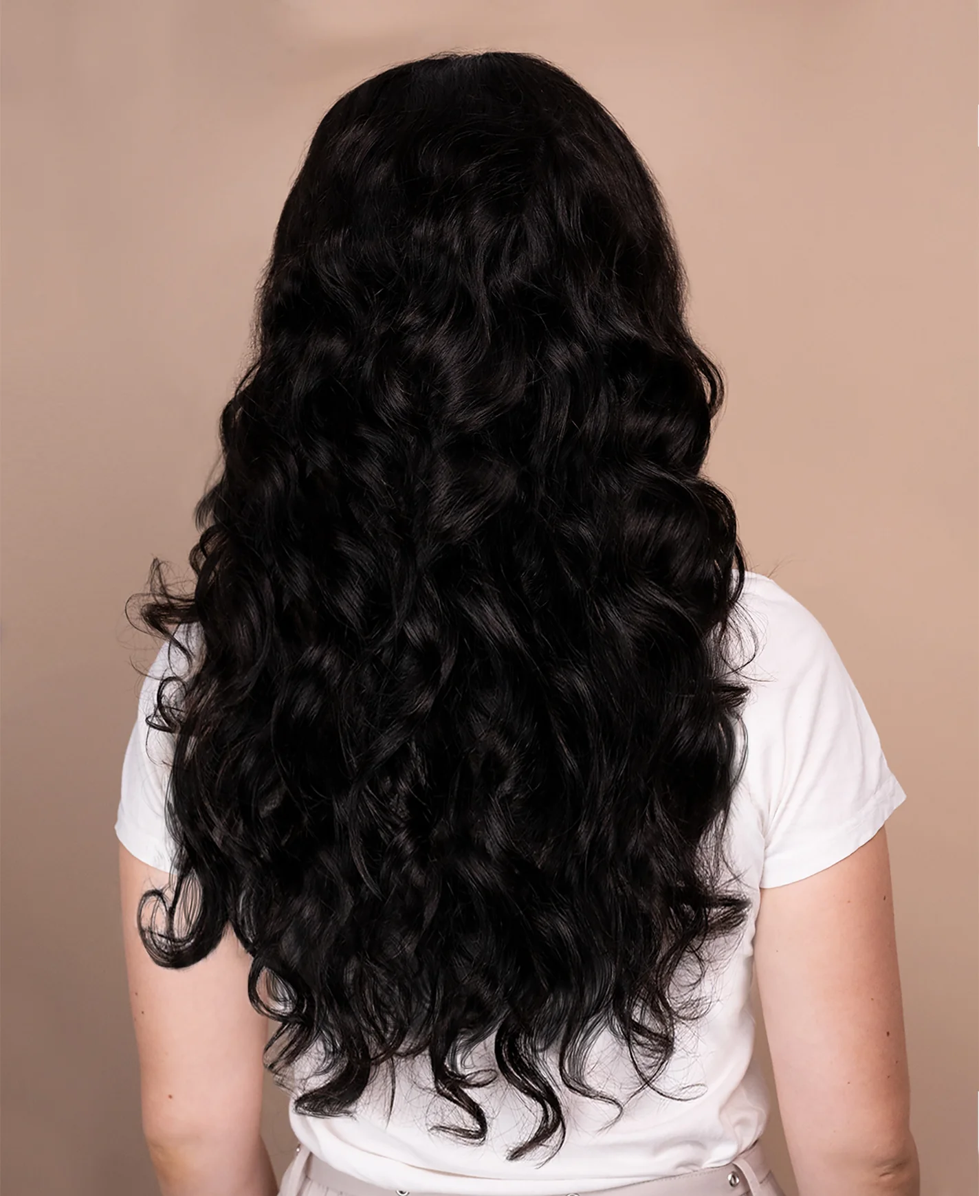 put on & go pre-cut lace curly human wig - 24" natural black. - Image 2
