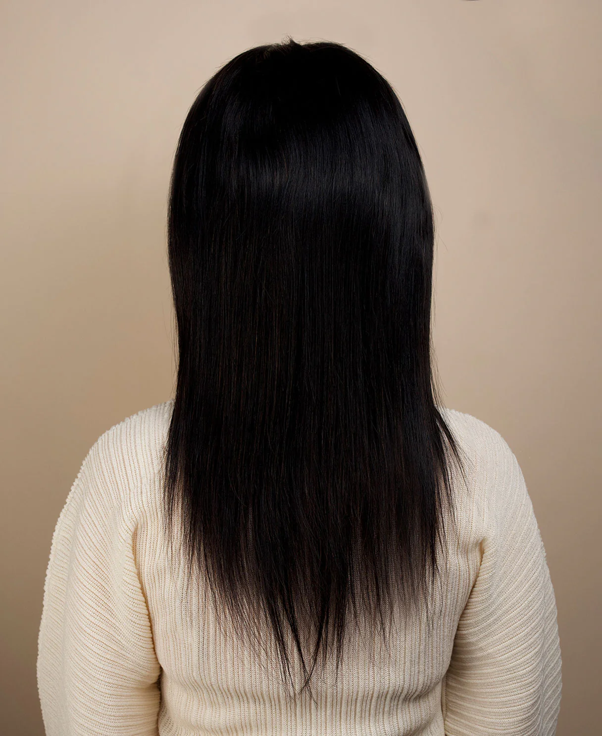 put on & go pre-cut lace human wig - 16" deep black. - Image 2
