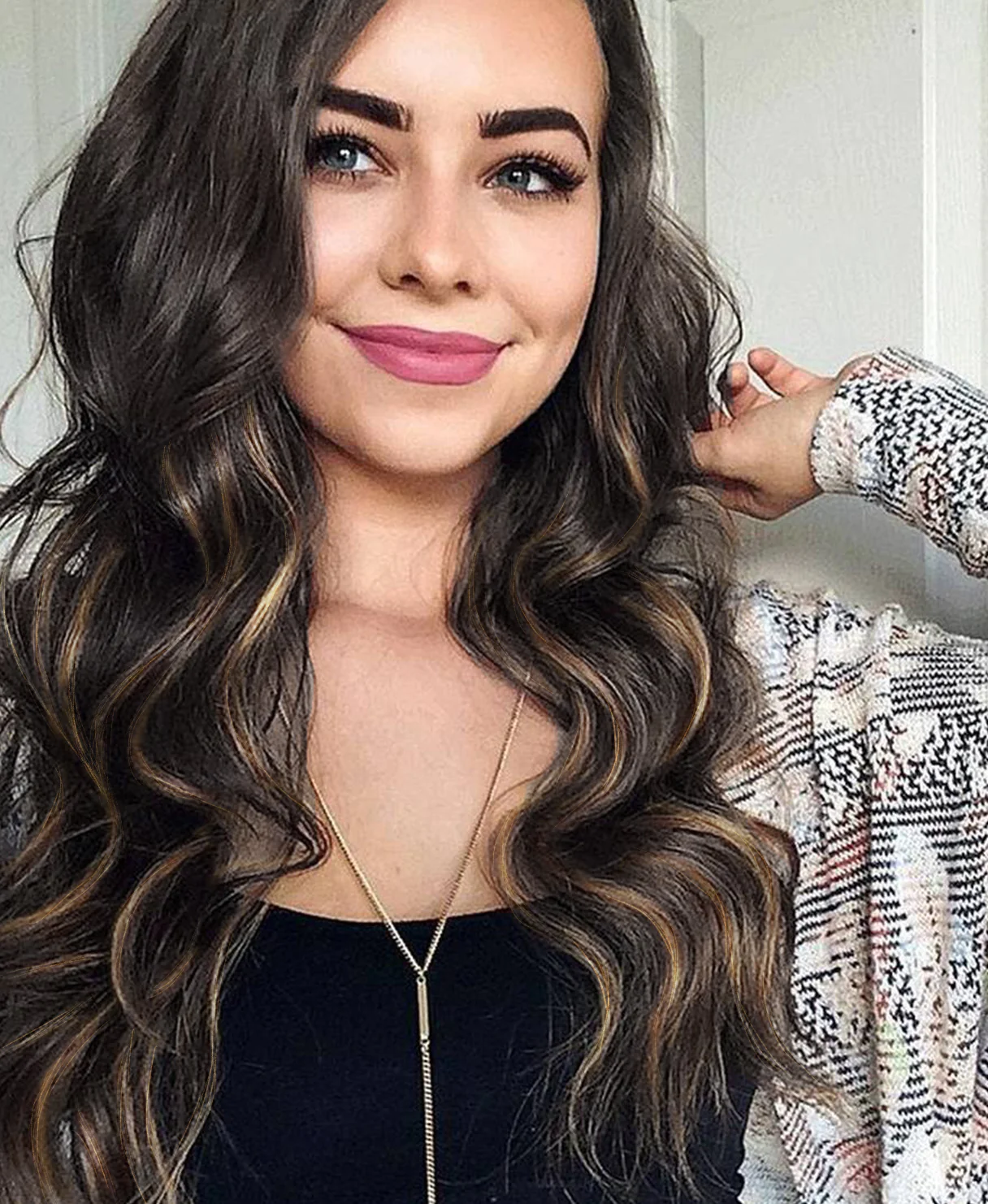 tape-in hair extensions dark highlights. - Image 7