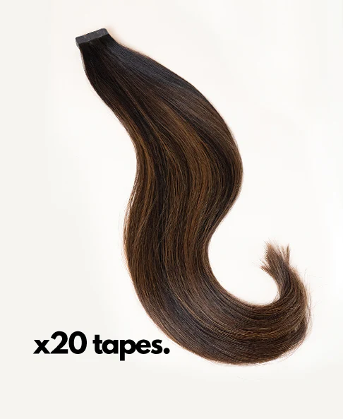 tape-in hair extensions mocha balayage. - Image 5