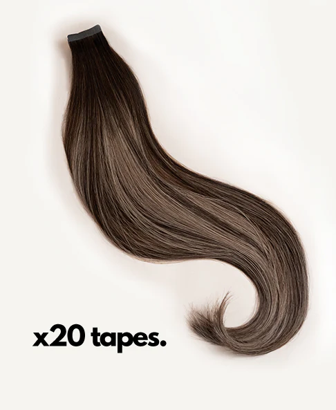 tape-in hair extensions ash brown balayage. - Image 5