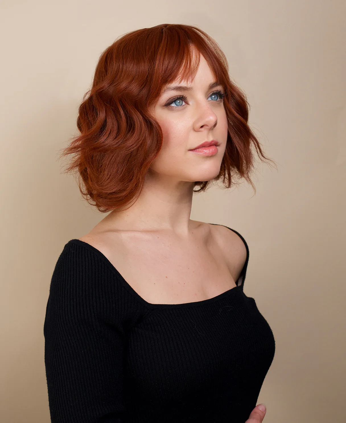 vegan fiber wig - 10" copper with fringe. - Image 3