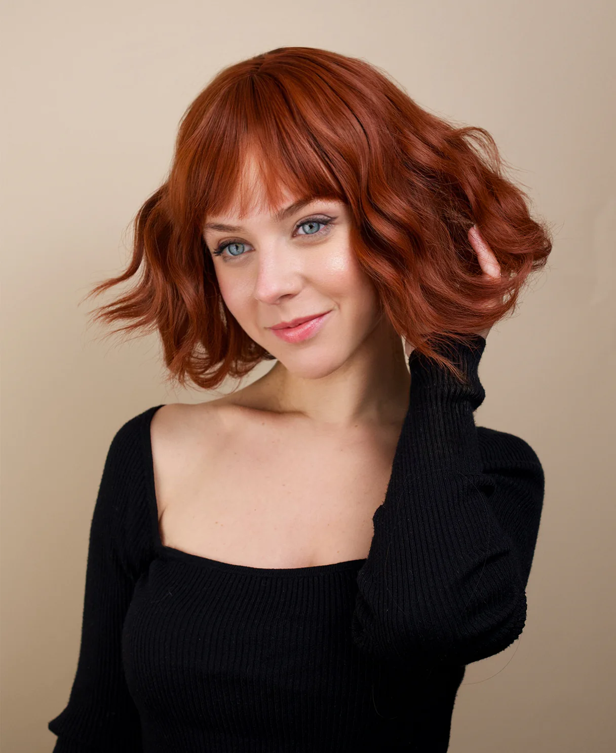vegan fiber wig - 10" copper with fringe. - Image 4