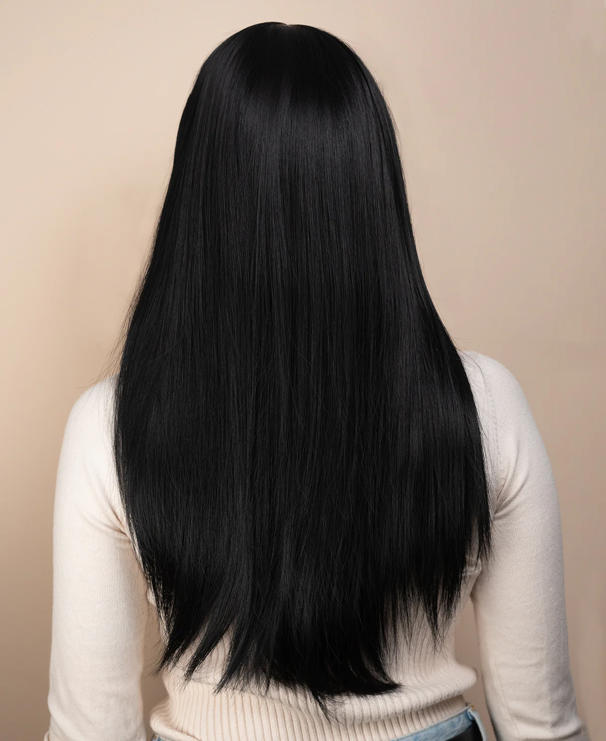 vegan fiber wig - 24" jet black with headband. - Image 2