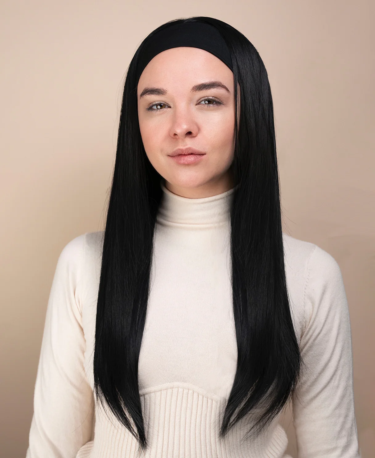 vegan fiber wig - 24" jet black with headband. - Image 4