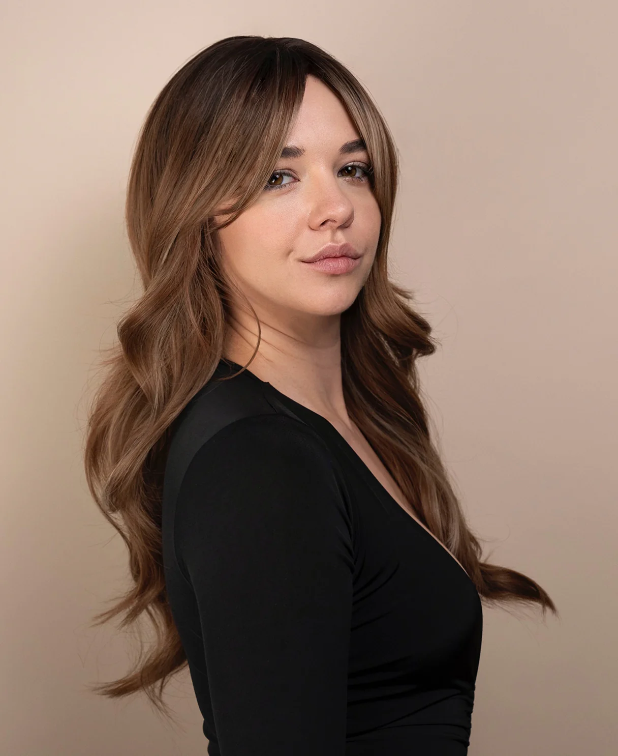 vegan fiber wig - 24" layered brown balayage. - Image 6