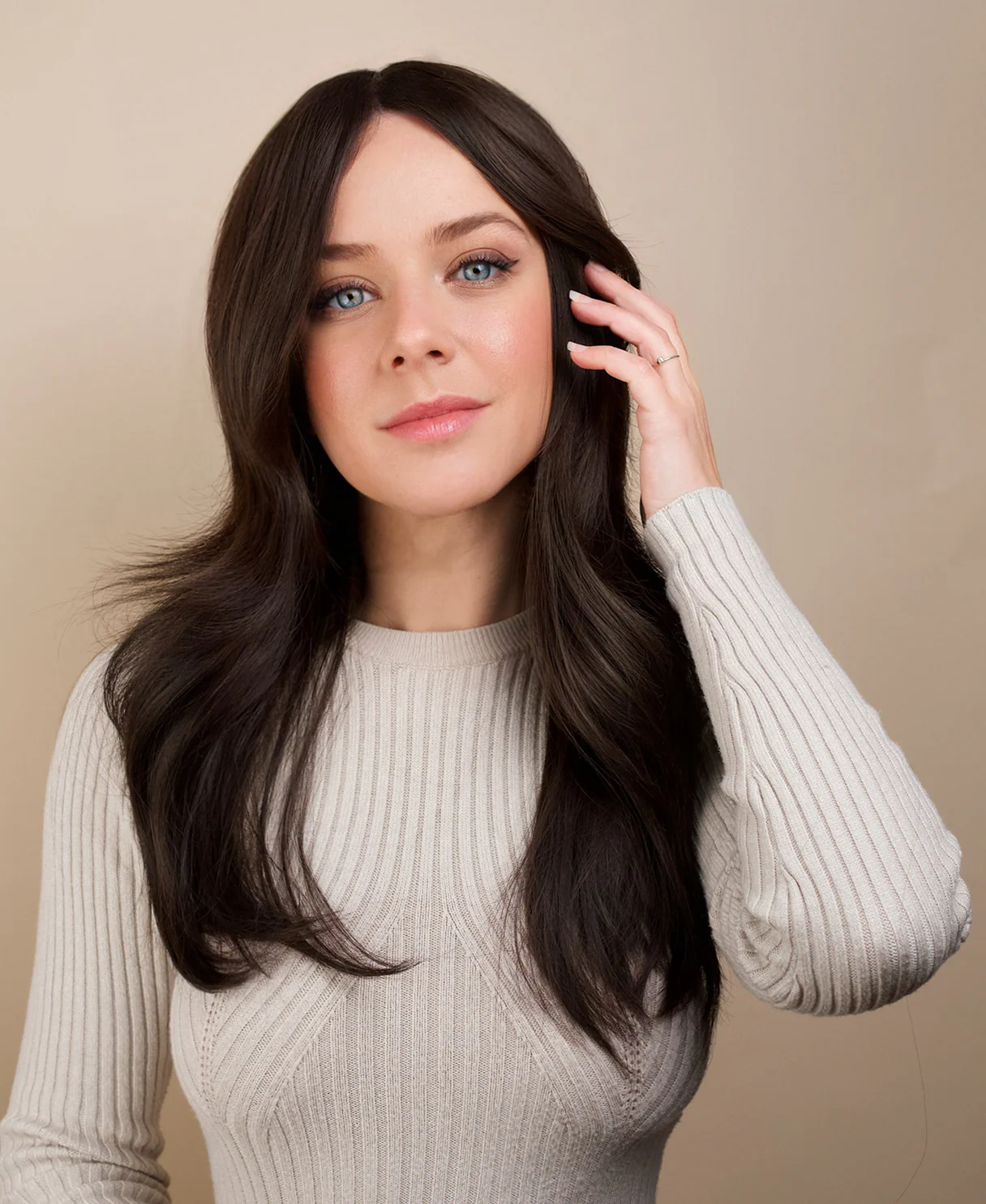 vegan fiber wig - 24" layered dark brown.