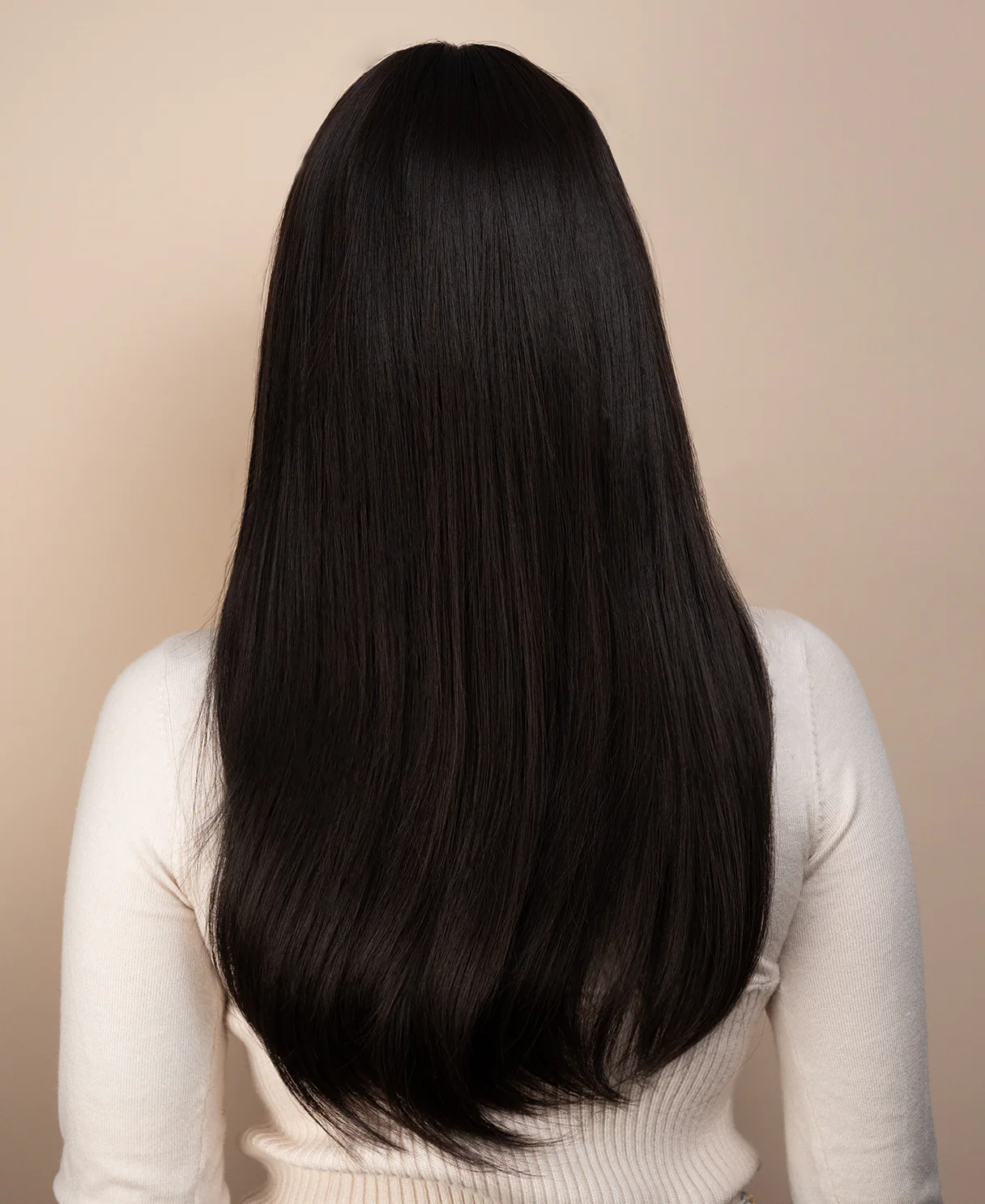 vegan fiber wig - 24" layered dark brown wig with curtain bangs. - Image 2