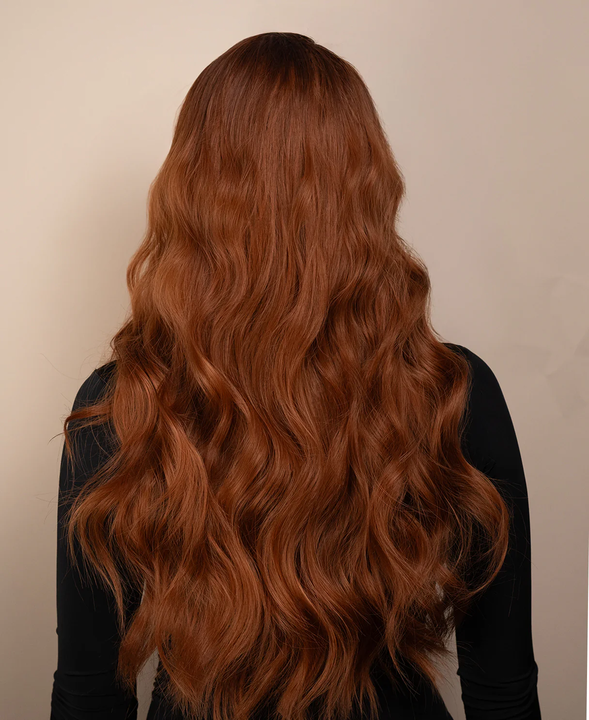 vegan fiber wig - 24" rooted pumpkin spice with curtain bangs. - Image 2