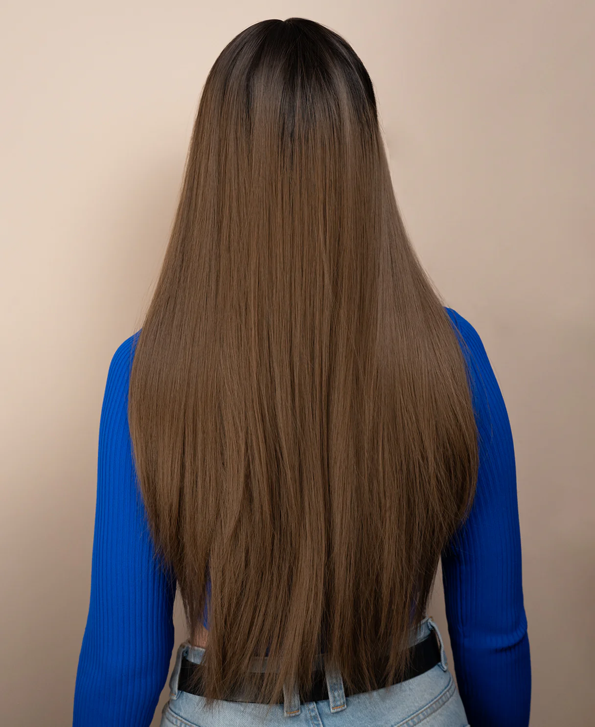 vegan fiber wig - 26" rooted ash brown with wispy bangs. - Image 2