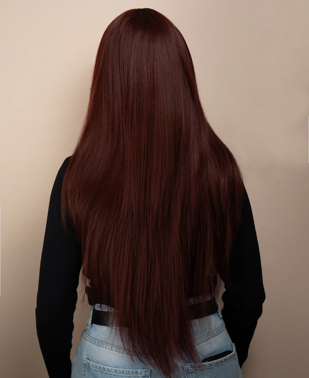 vegan fiber wig - 28" cherry red with long layers. - Image 2