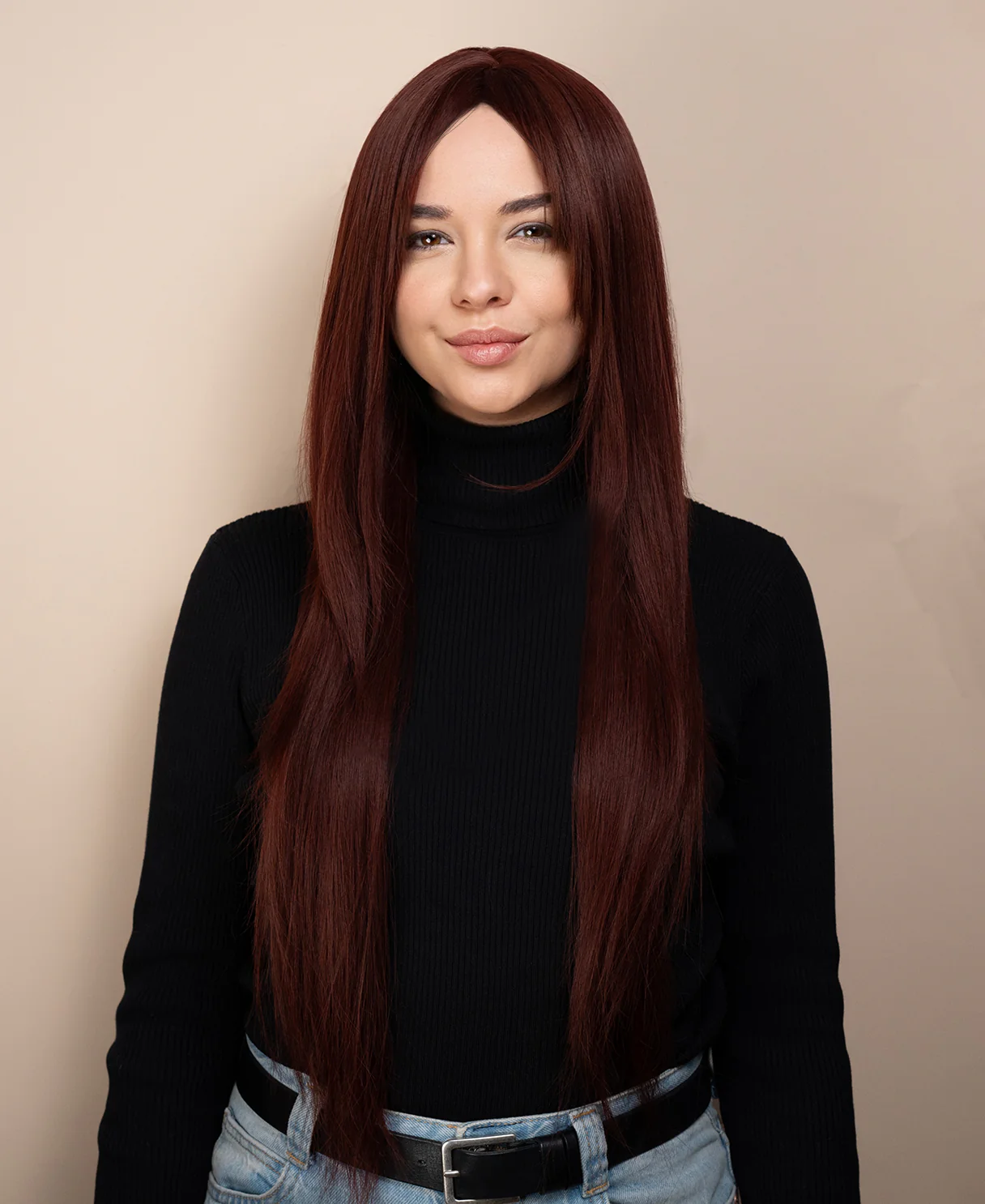 vegan fiber wig - 28" cherry red with long layers. - Image 3