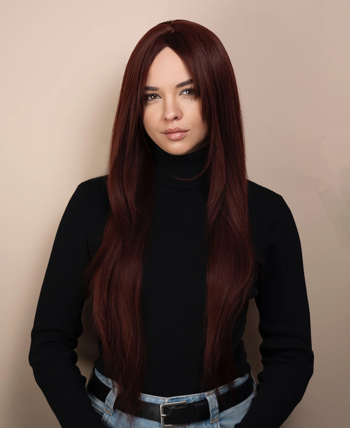 vegan fiber wig - 28" cherry red with long layers. - Image 4