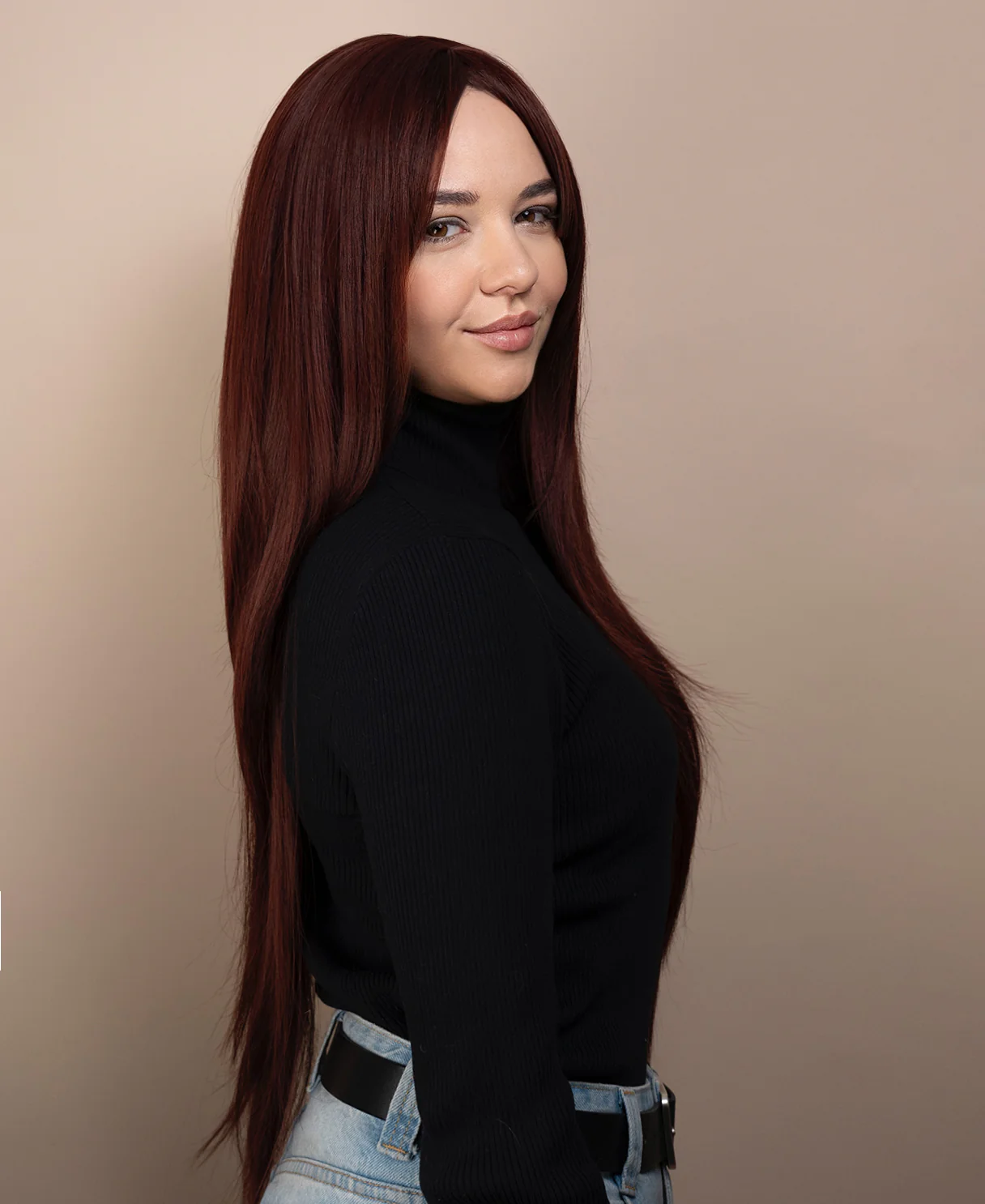 vegan fiber wig - 28" cherry red with long layers. - Image 5