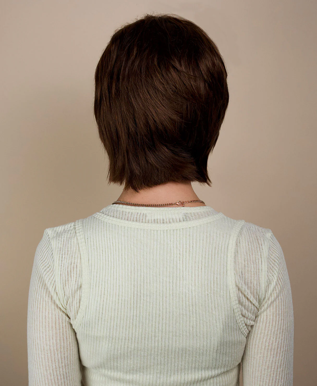 wedge cut with bangs human wig - 8" chocolate brown. - Image 2