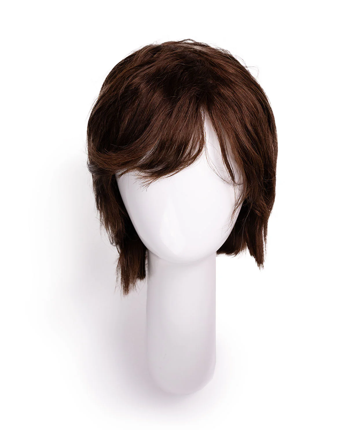 wedge cut with bangs human wig - 8" chocolate brown. - Image 4