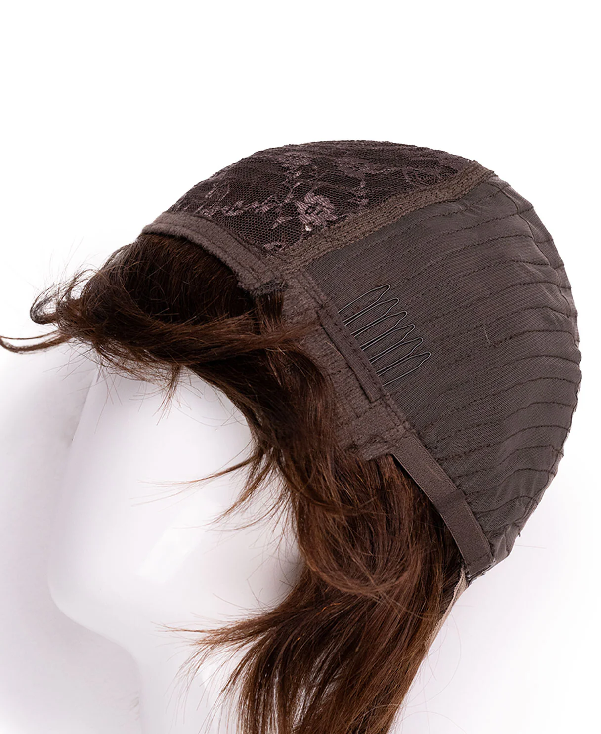 wedge cut with bangs human wig - 8" chocolate brown. - Image 6
