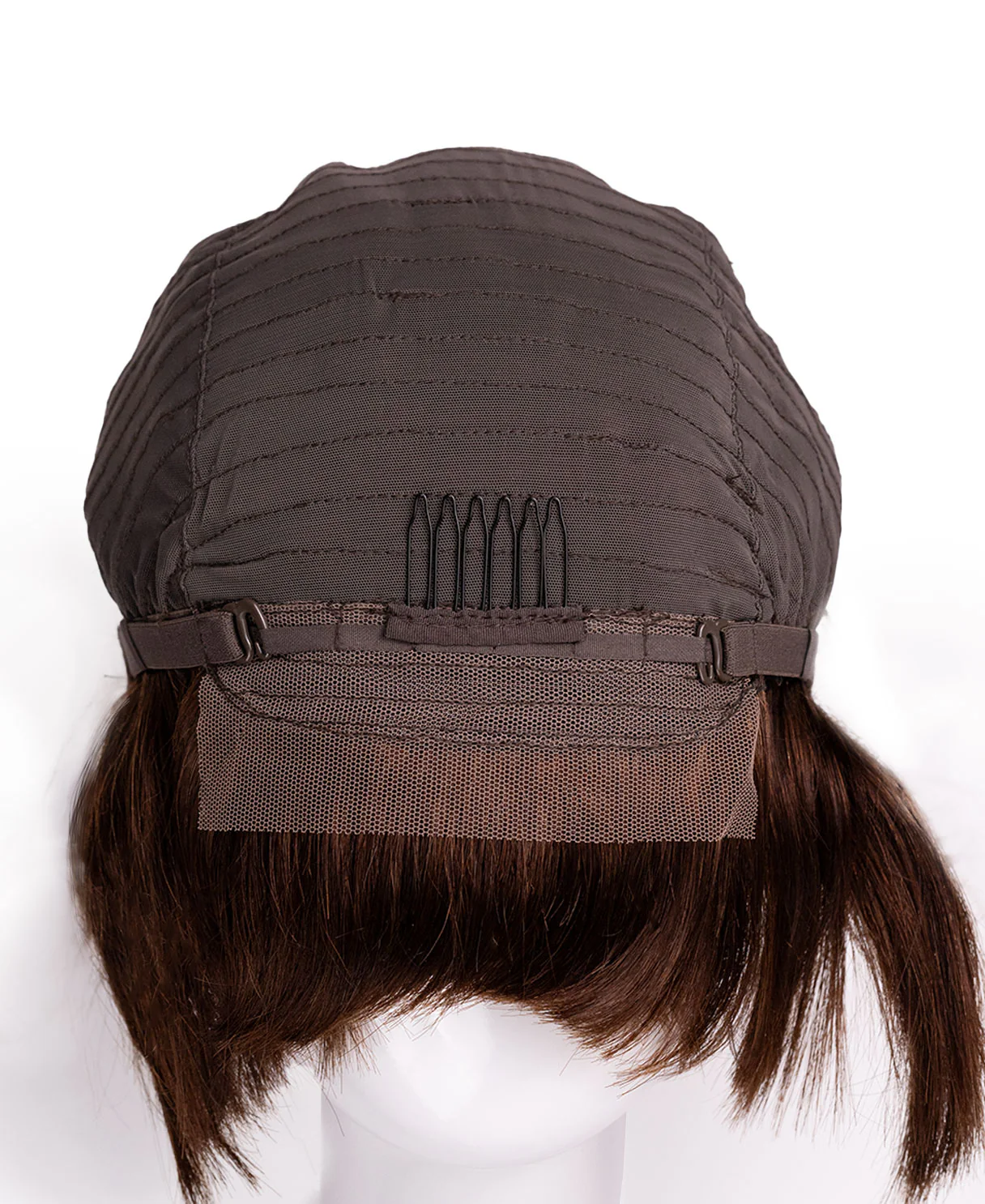 wedge cut with bangs human wig - 8" chocolate brown. - Image 7