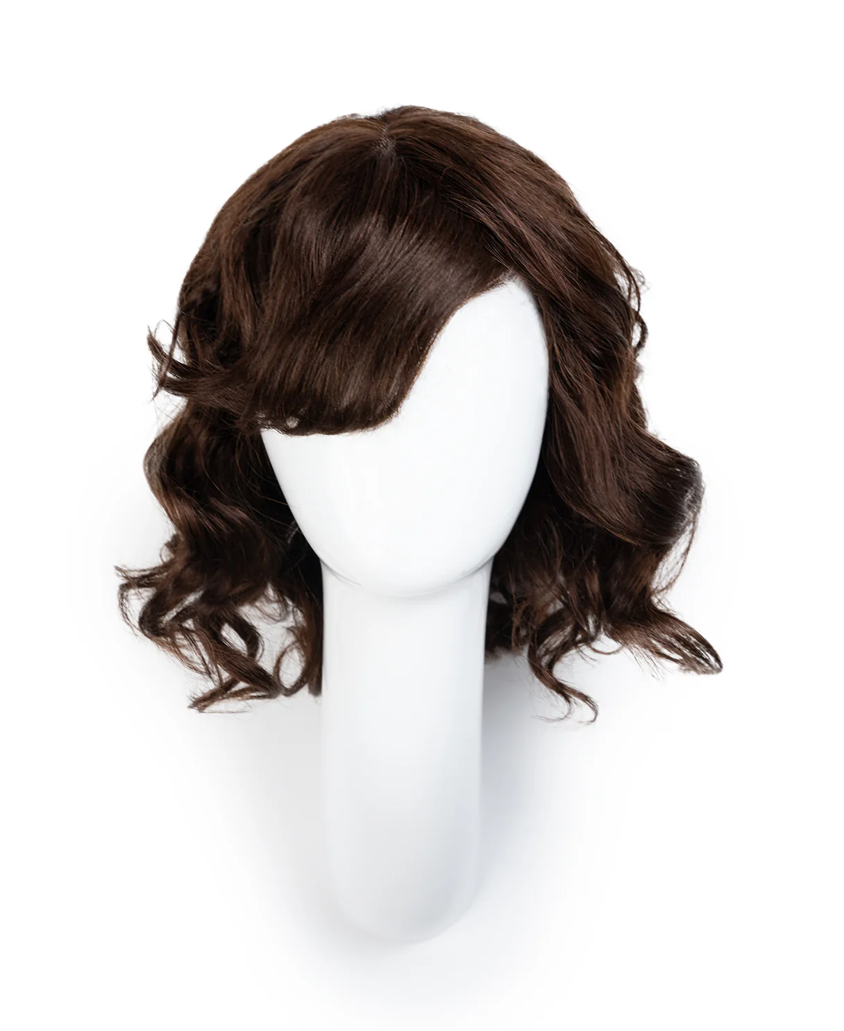 put on & go wavy human wig - 12" chocolate brown with curtain bangs. - Image 7