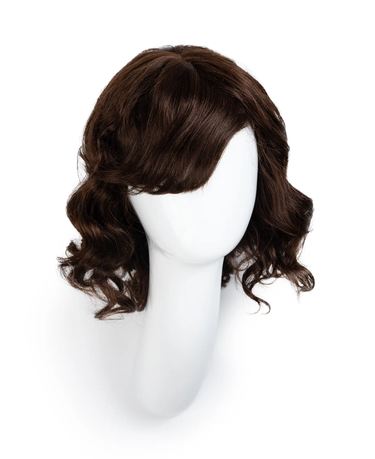put on & go wavy human wig - 12" chocolate brown with curtain bangs. - Image 8