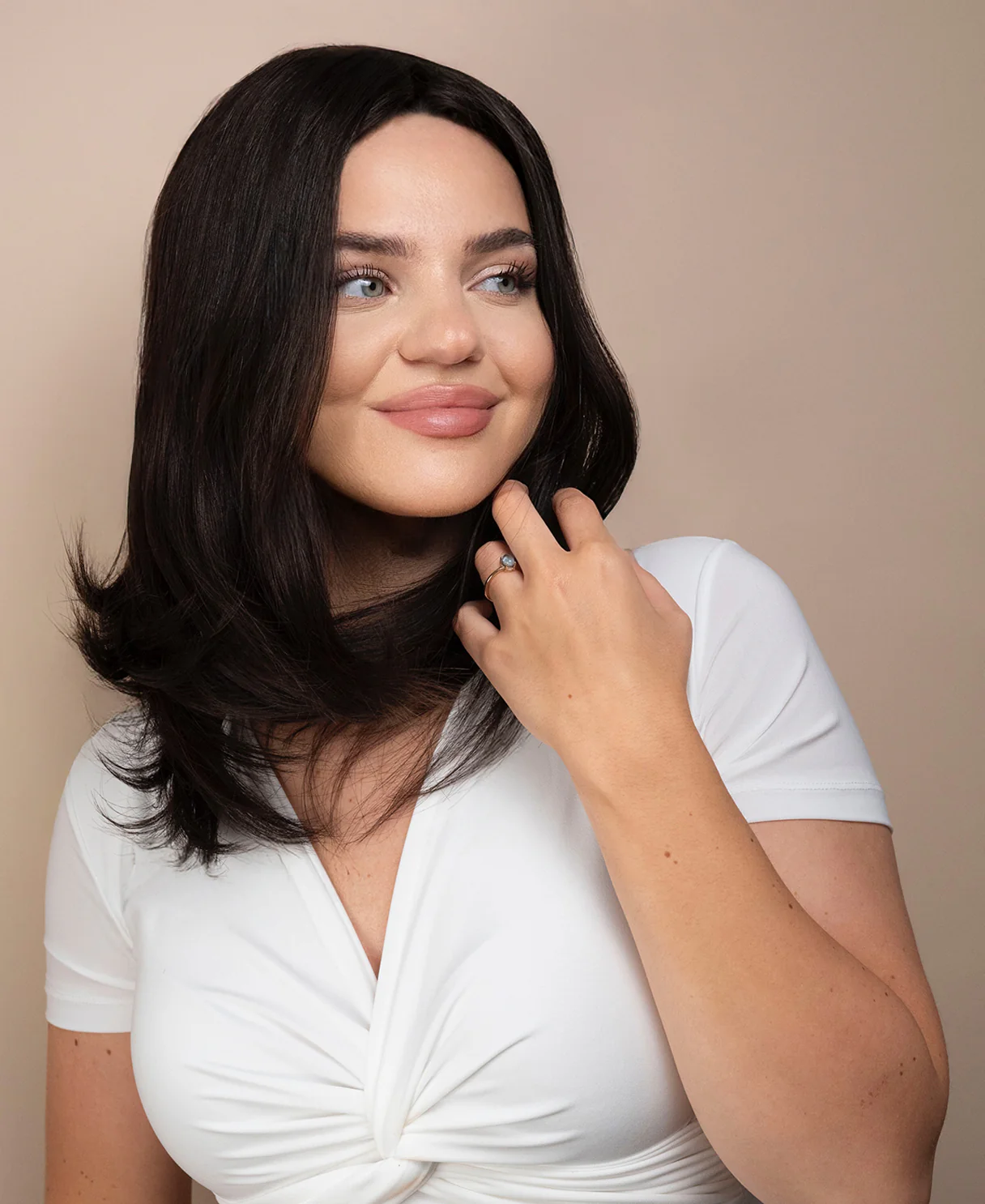 lace front mono wig - 14" dark brown.