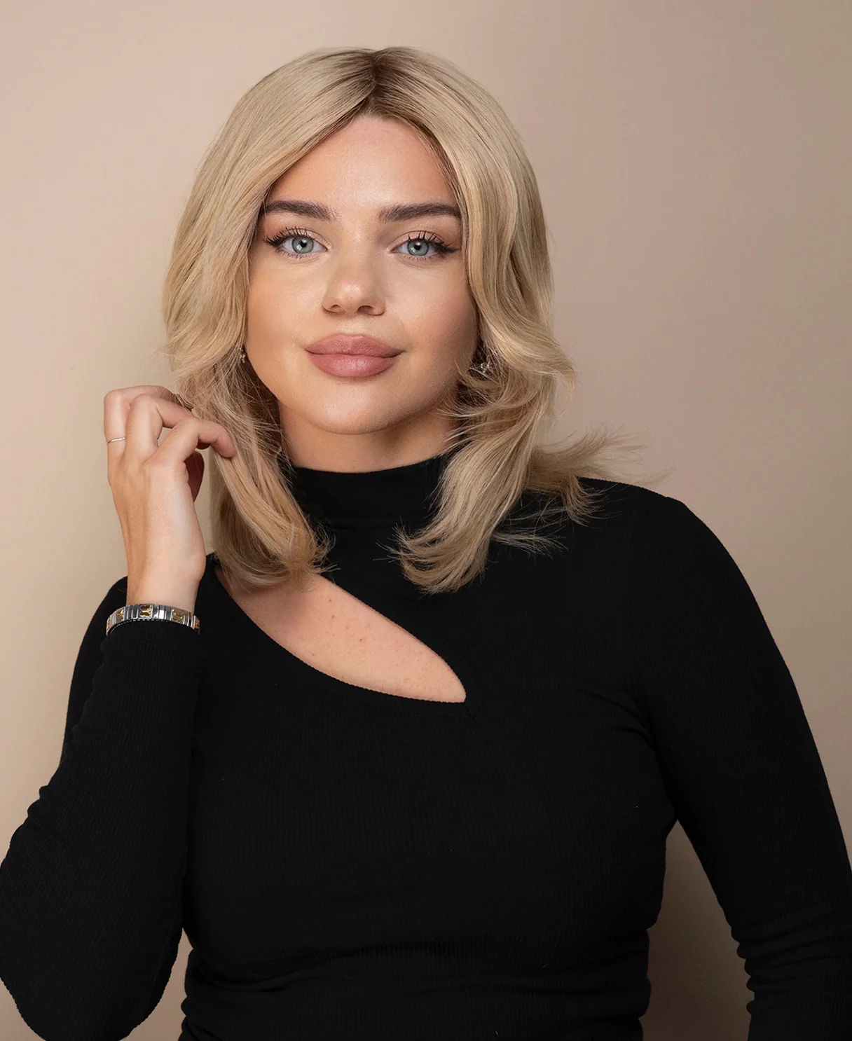 lace front mono wig - 9" shadow root champagne blonde. - Image 3