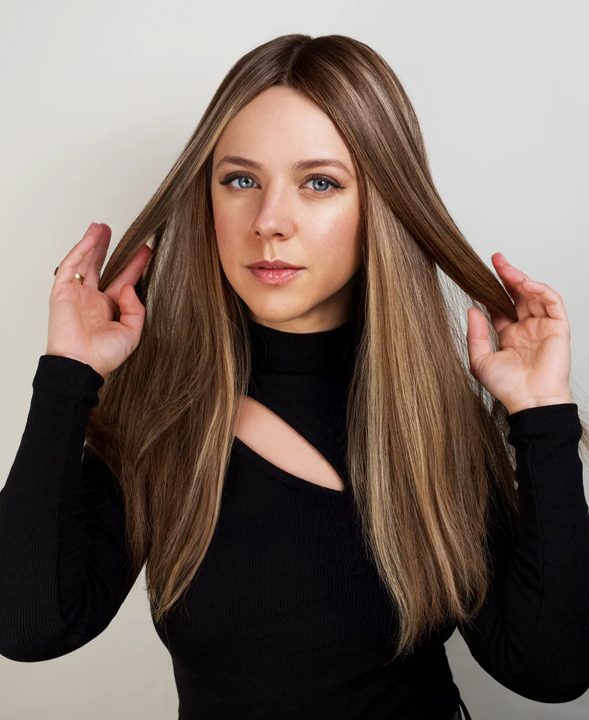 remy lace front human wig sheitel - 20" sunkissed brown balayage.