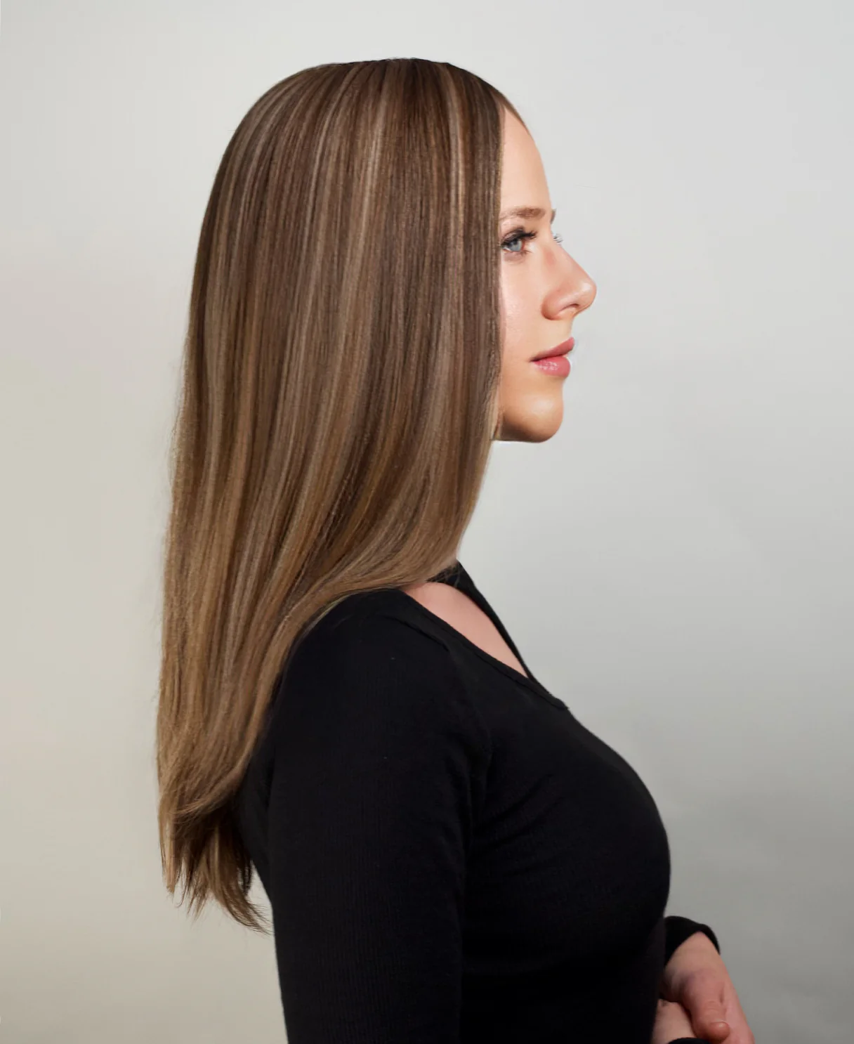 remy lace front human wig sheitel - 20" sunkissed brown balayage. - Image 3