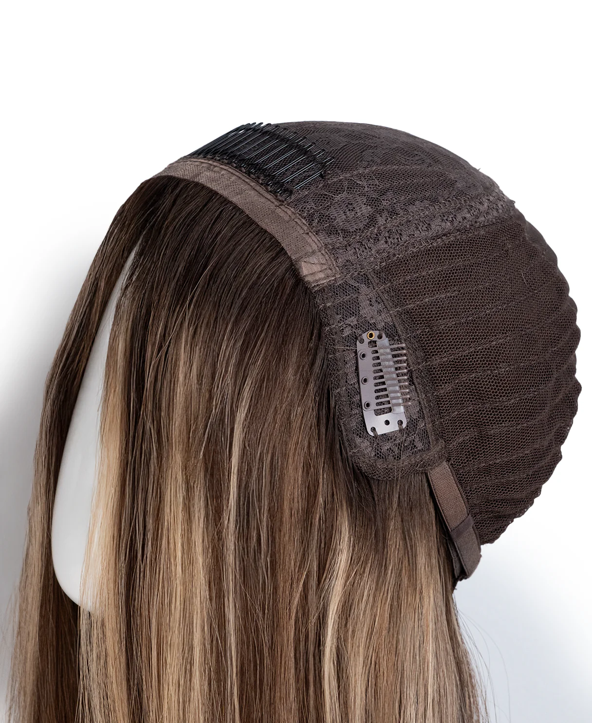 remy lace front human wig sheitel - 20" sunkissed brown balayage. - Image 9