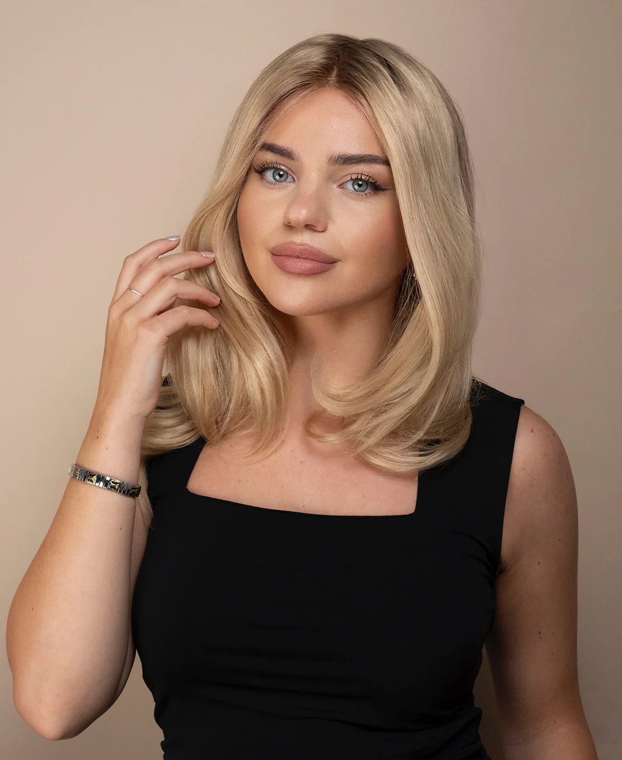 lace front mono wig - 14" shadow root champagne blonde. - Image 3