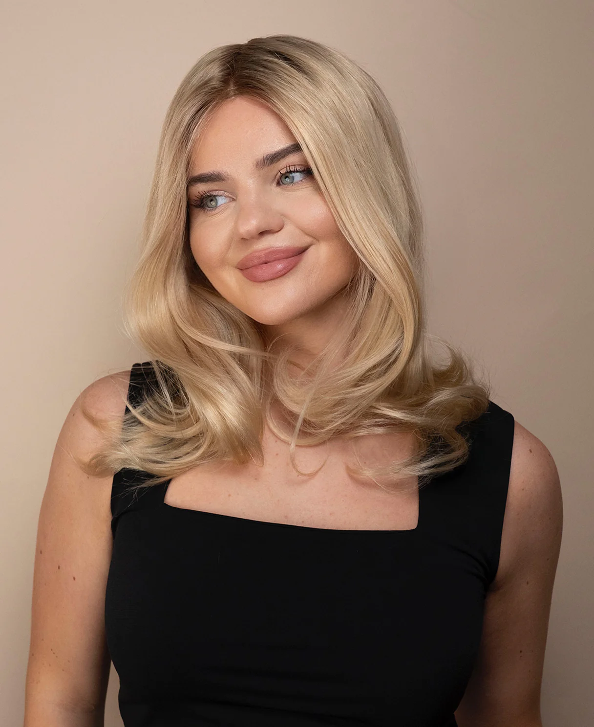 lace front mono wig - 14" shadow root champagne blonde. - Image 5