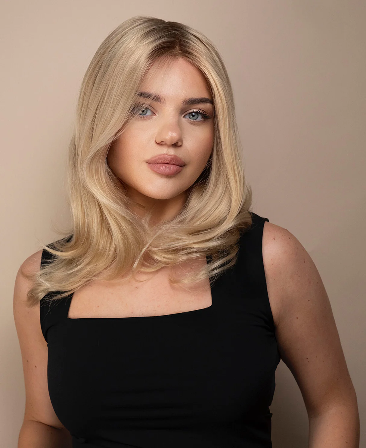 lace front mono wig - 14" shadow root champagne blonde. - Image 6
