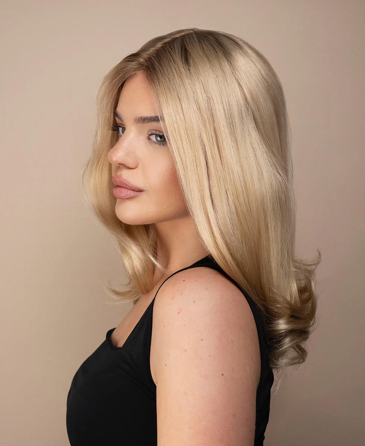 lace front mono wig - 14" shadow root champagne blonde. - Image 7