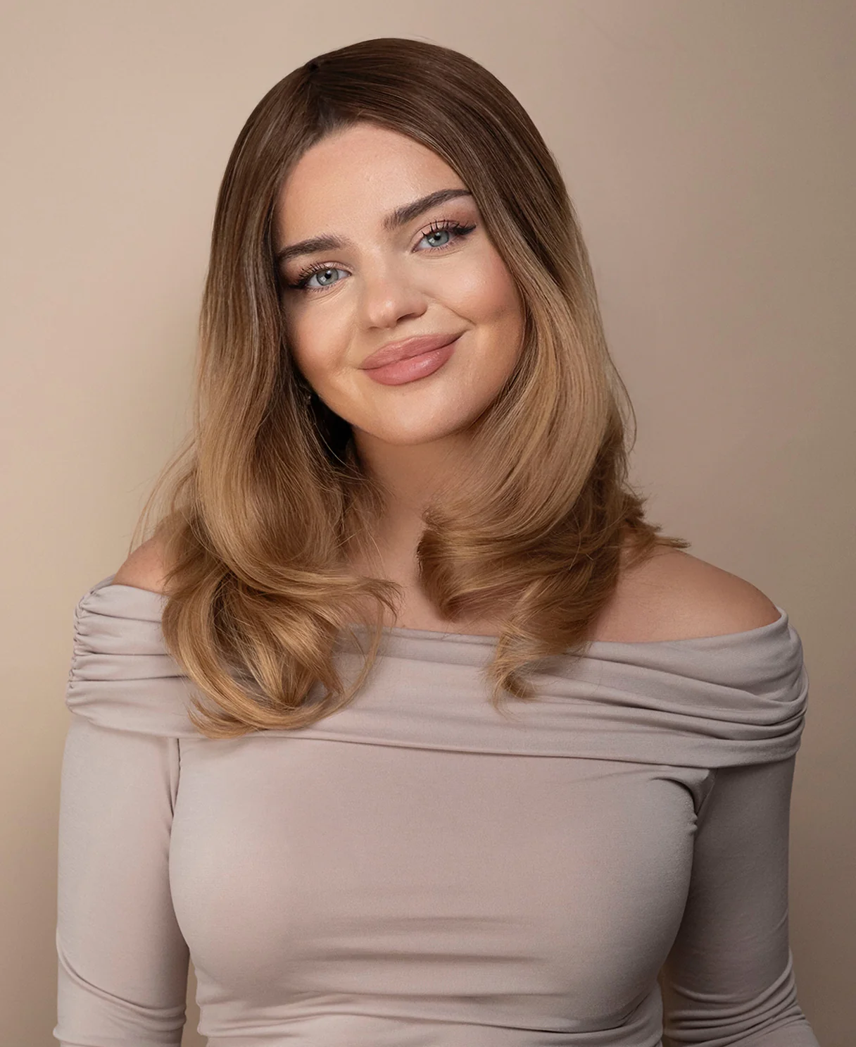 lace front mono wig - 13" rooted caramel blonde.