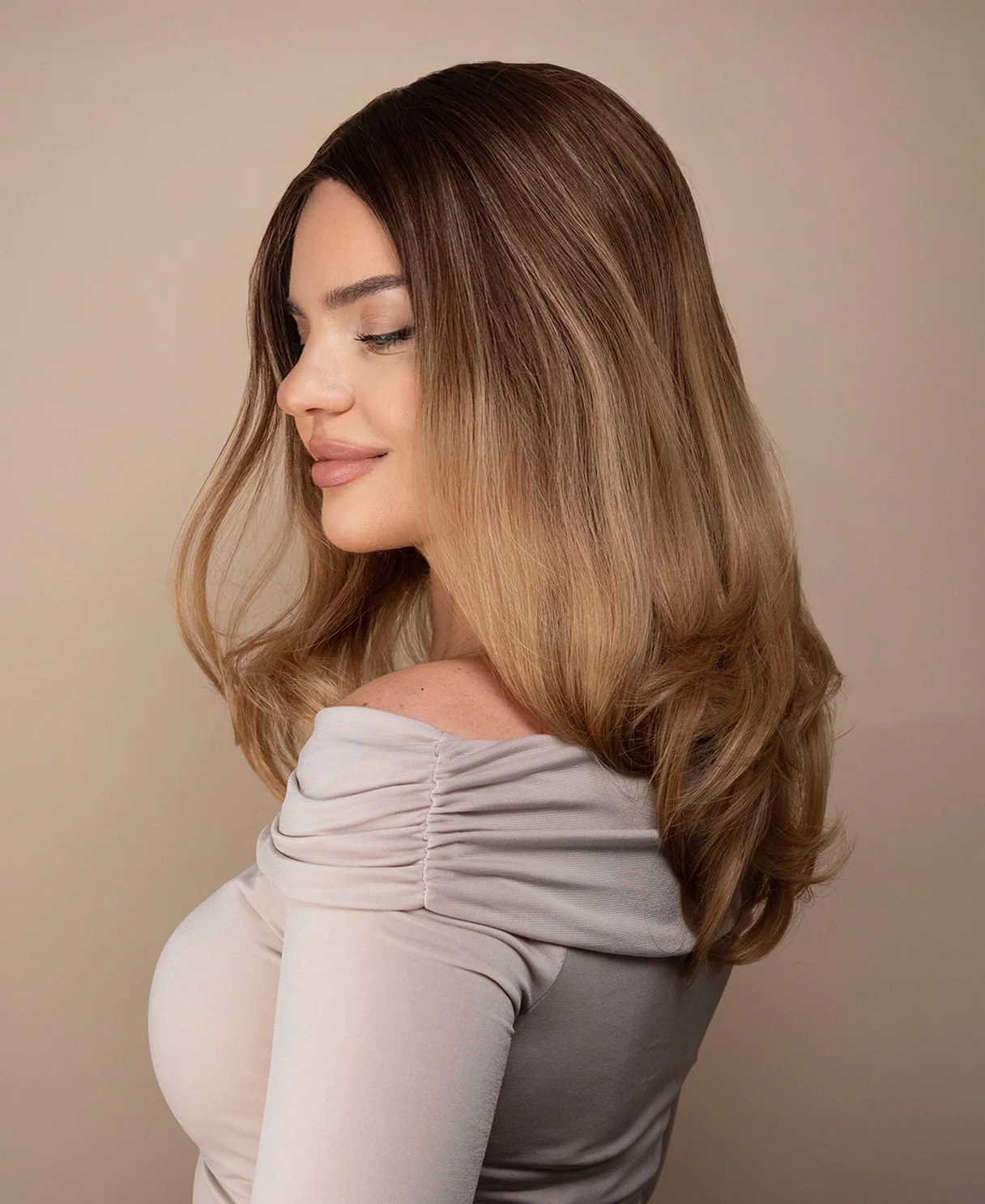 lace front mono wig - 13" rooted caramel blonde. - Image 3