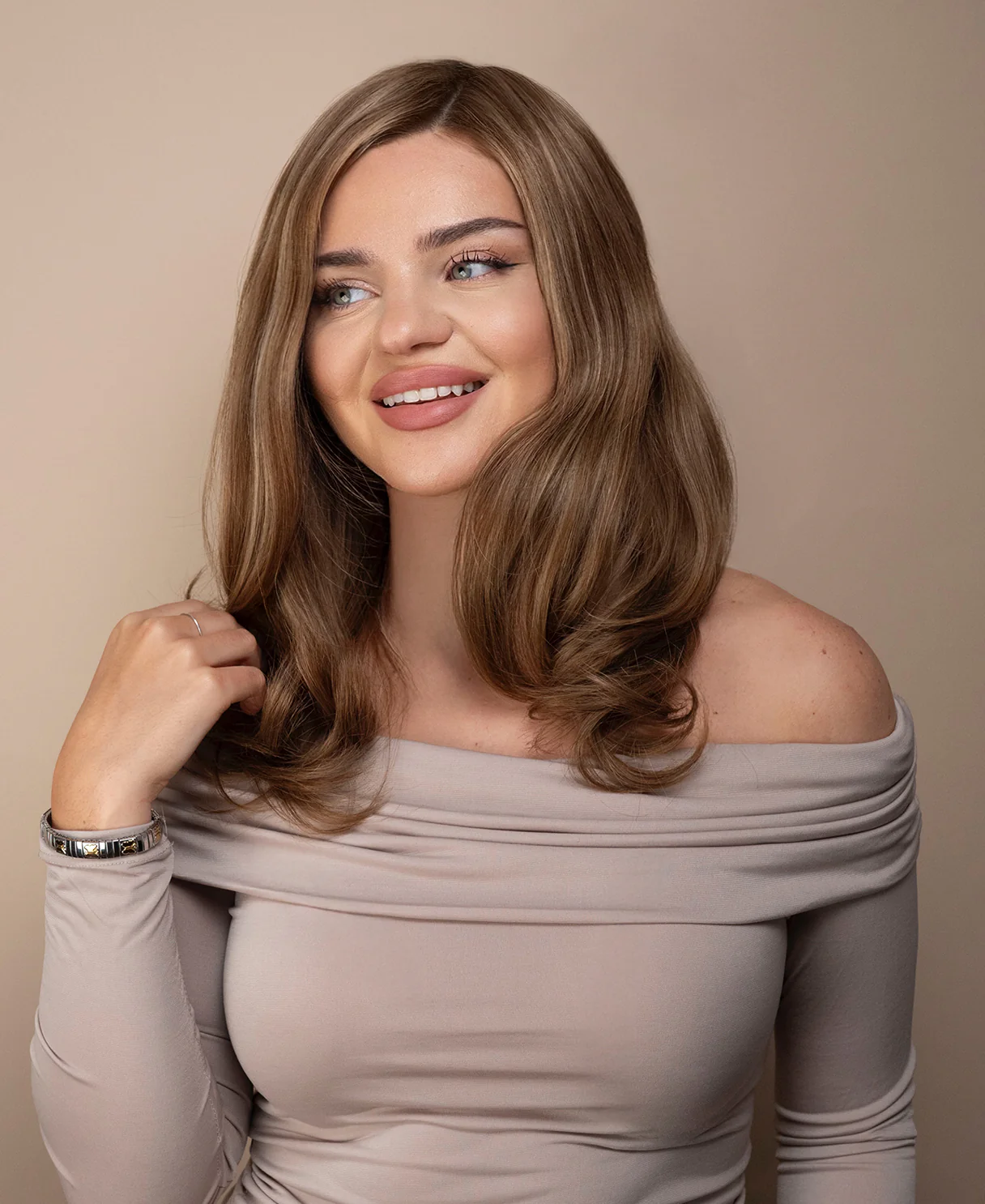 lace front mono wig - 13" caramel highlights. - Image 3