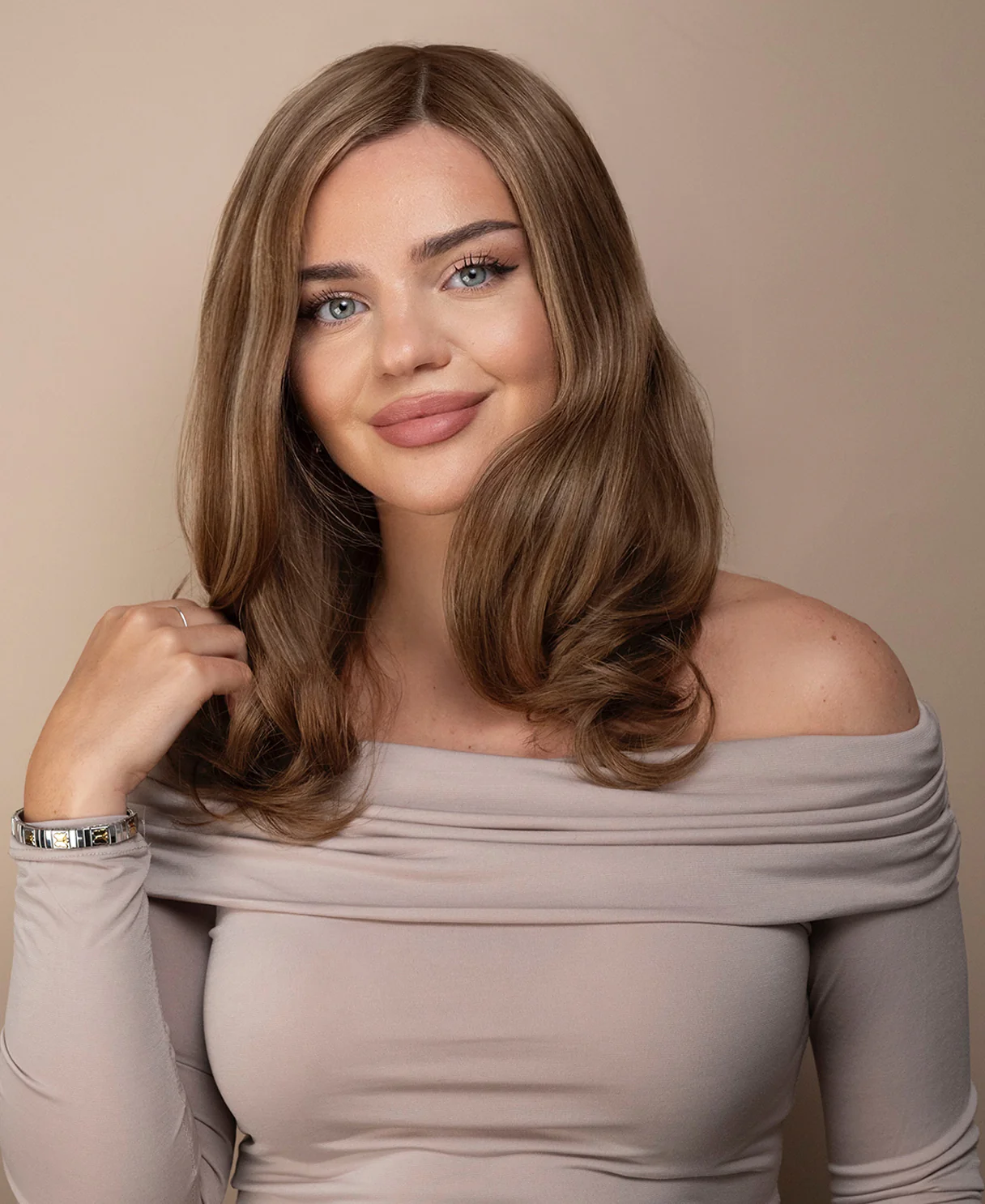 lace front mono wig - 13" caramel highlights. - Image 7