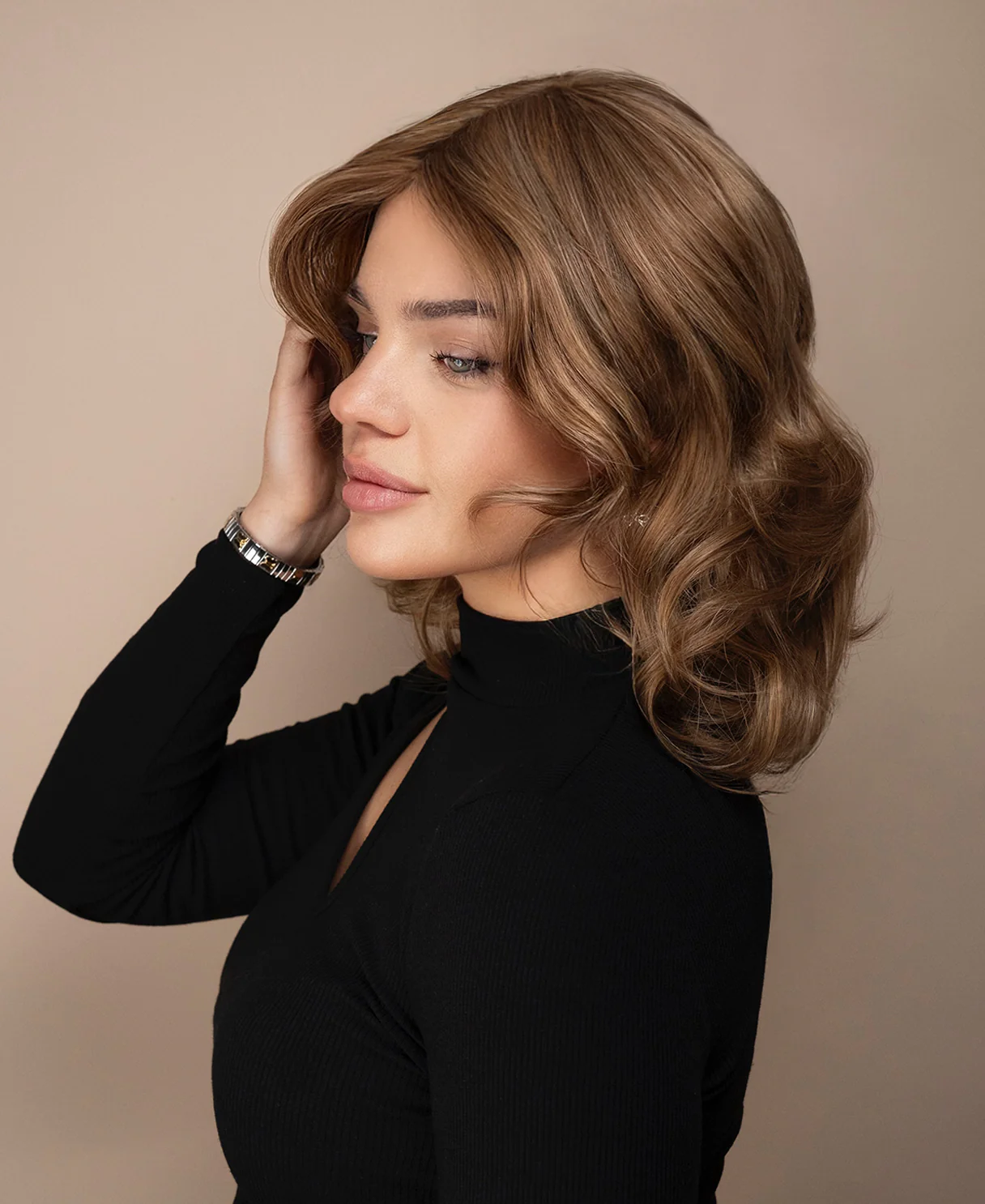 lace front mono wig - 9" dark blonde. - Image 6