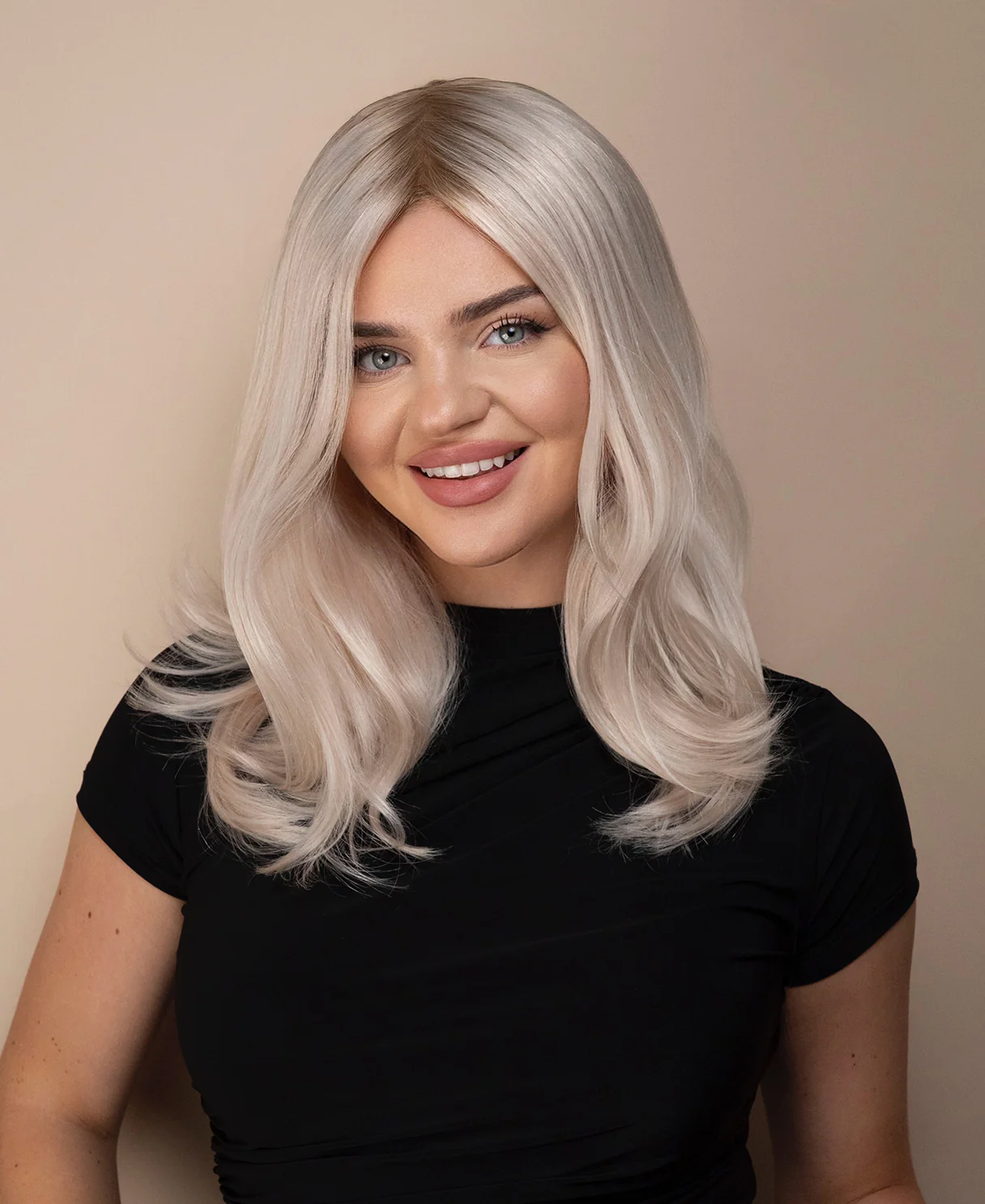 lace front mono wig - 14" shadow root white blonde.