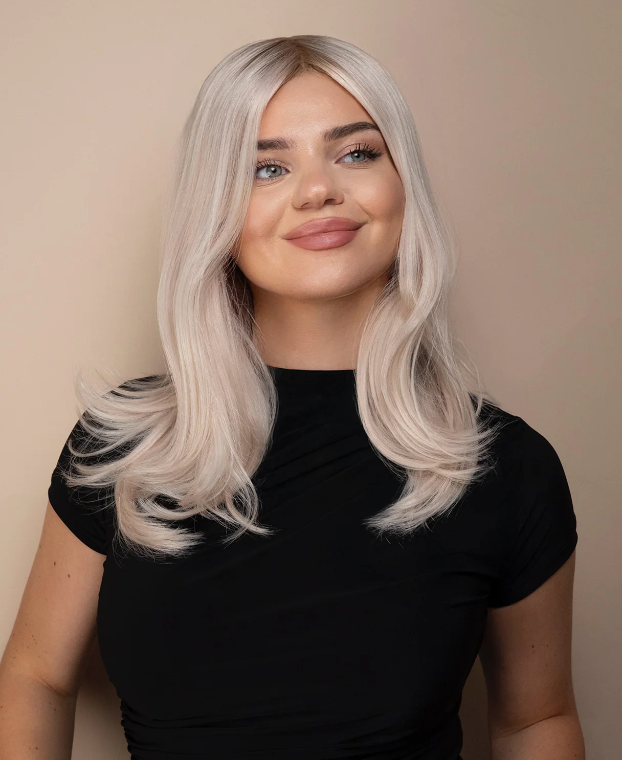 lace front mono wig - 14" shadow root white blonde. - Image 3
