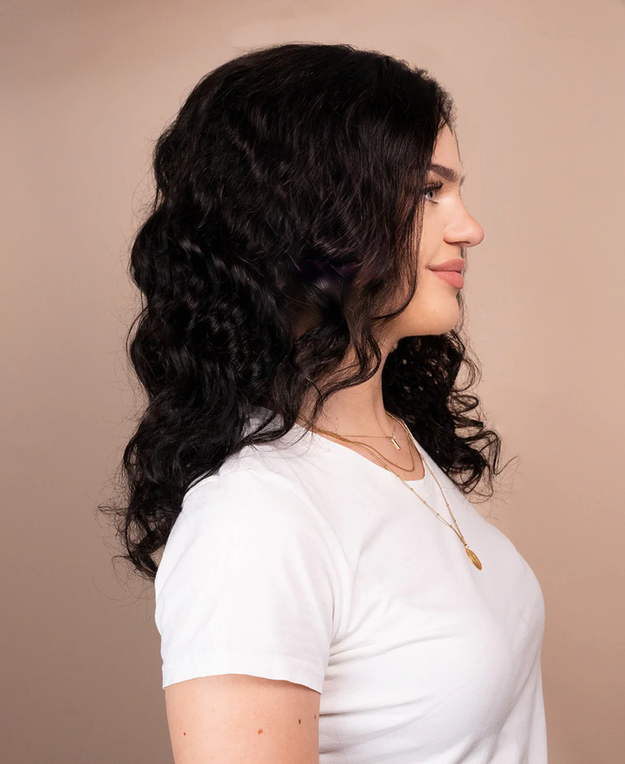 put on & go pre-cut lace curly human wig - 18" natural black. - Image 2