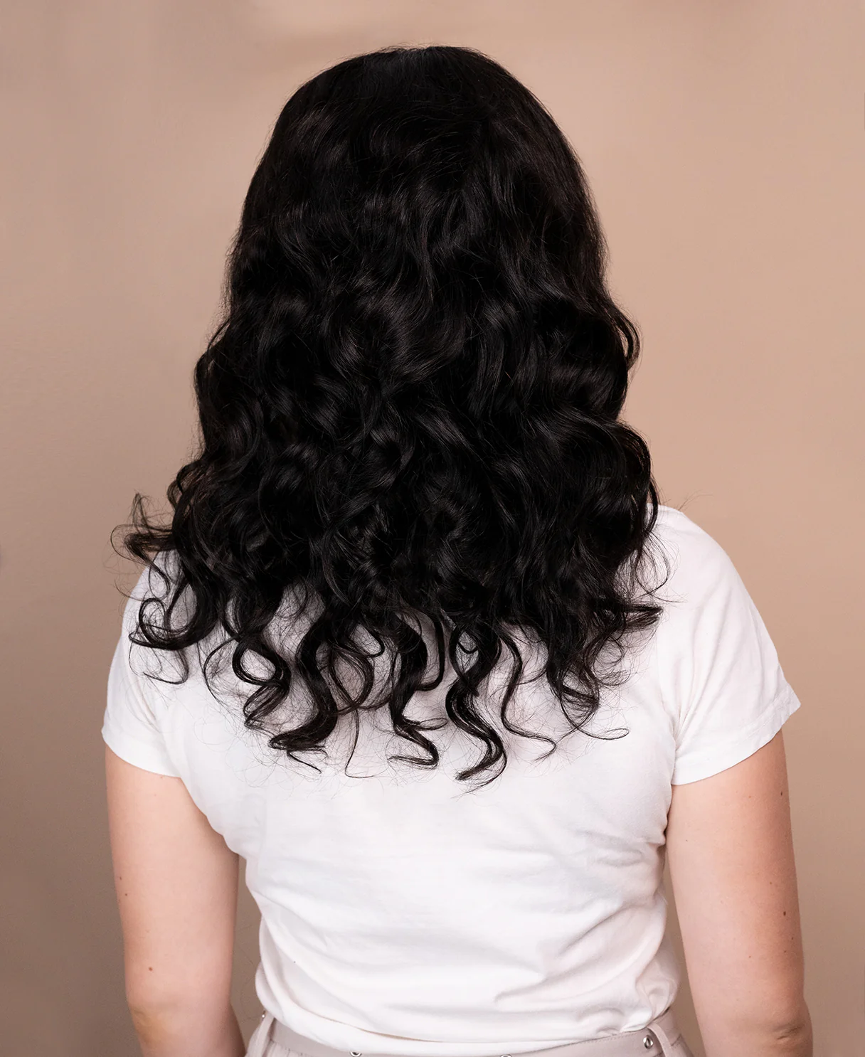 put on & go pre-cut lace curly human wig - 18" natural black. - Image 4