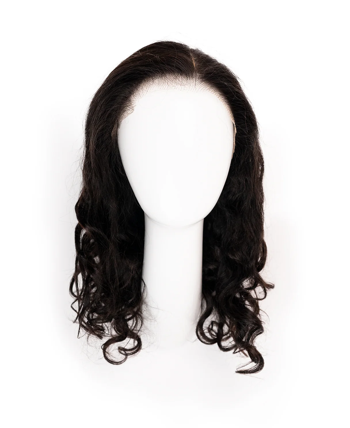 put on & go pre-cut lace curly human wig - 18" natural black. - Image 5