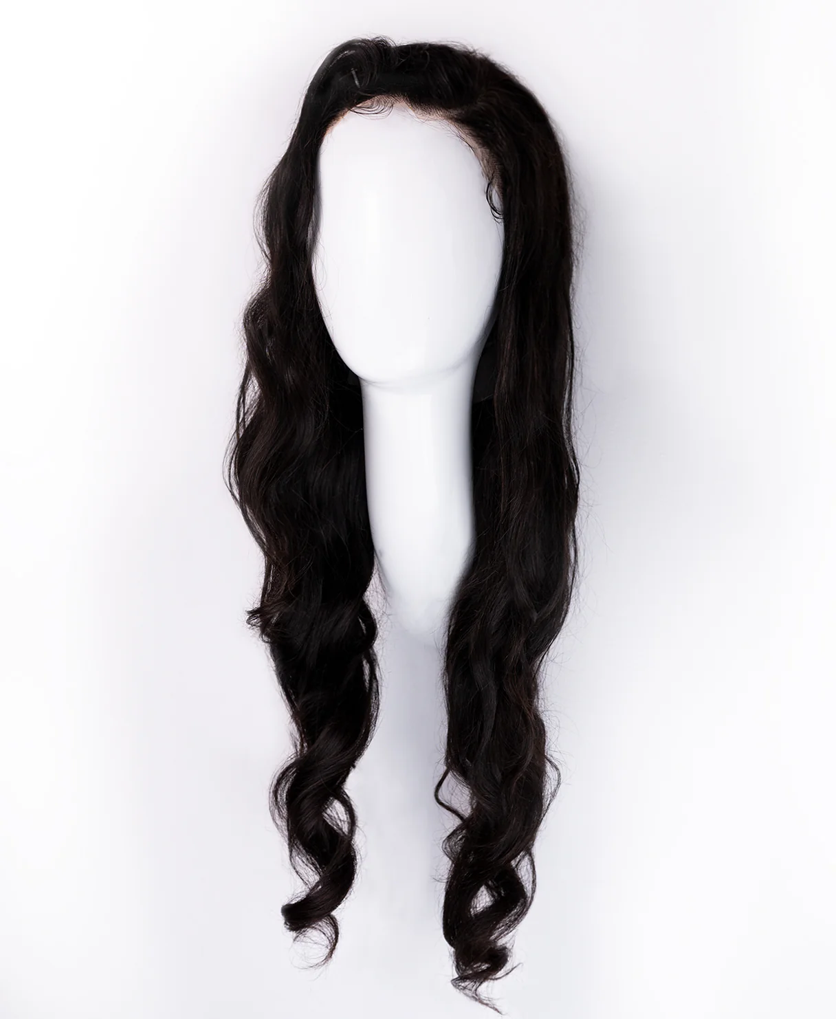 put on & go pre-cut lace wavy human wig - 28" natural black. - Image 6