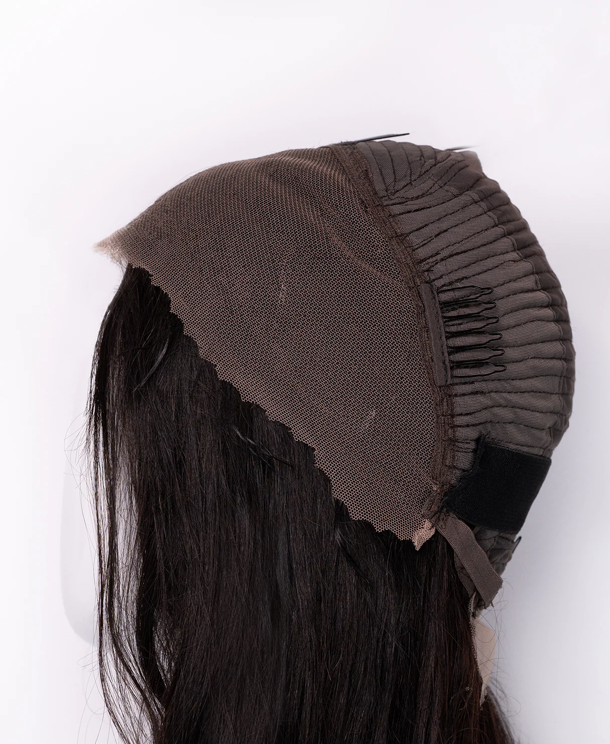 put on & go pre-cut lace wavy human wig - 28" natural black. - Image 7