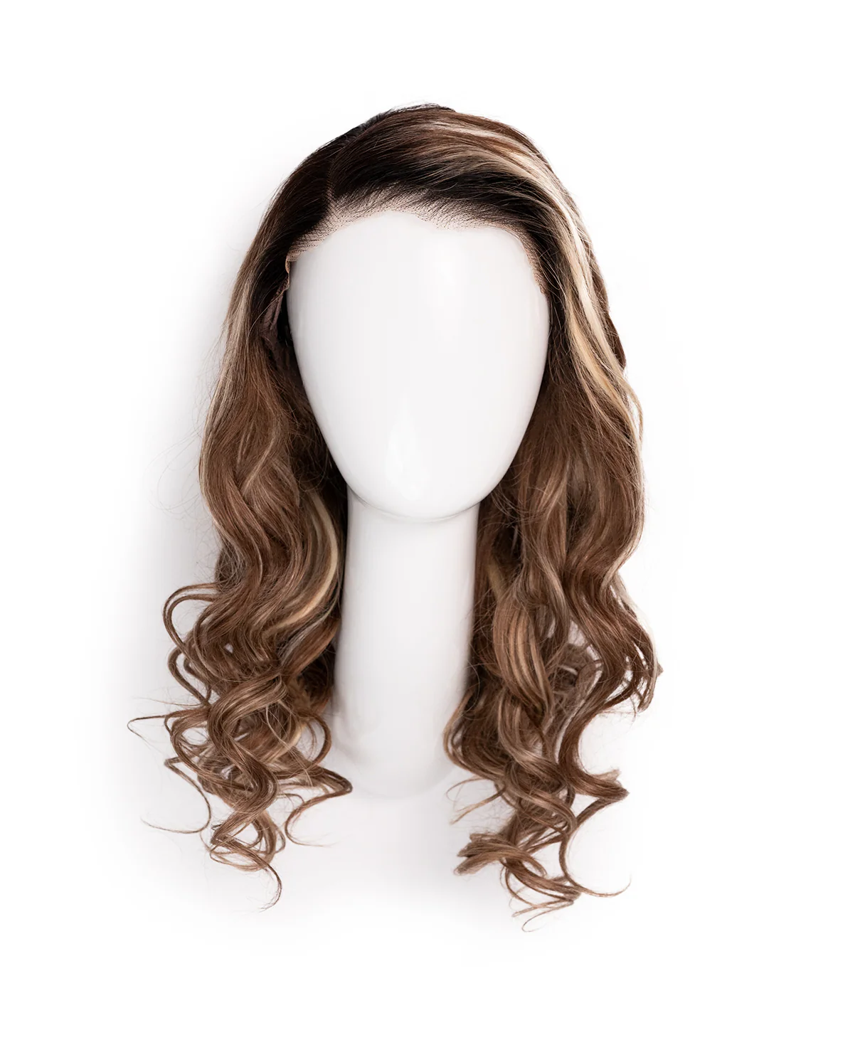 put on & go pre-cut lace wavy human wig - 20" bronzed highlights. - Image 6